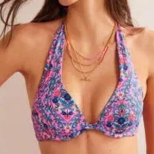 Boden Enhancer Underwire Bikini Top 34E Top Swim Swimsuit Festival Pink NEW 1186